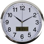 Italplast Wall Clock 36cm Lcd Date And Month Chrome Frame White Face