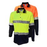Tru Workwear Micromesh Hi Vis Polo Reflective Tape Orange Navy Small