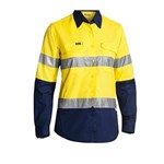 Bisley Shirt Womens LS Cotton 150gsm XAirflow 3M Tape YellowNavy BL6415T