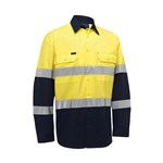 Akurra Mens Hi Vis Long Sleeve Taped Shirt Cotton Drill 145gsm YellowNavy
