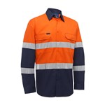 Akurra Hi Vis Long Sleeve Taped Shirt Cotton Drill 145gsm OrangeNavy