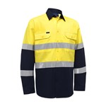 Akurra Hi Vis Long Sleeve Taped Shirt Cotton Drill 185gsm YellowNavy