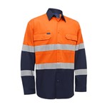 Akurra Hi Vis Long Sleeve Taped Shirt Cotton Drill 185gsm OrangeNavy