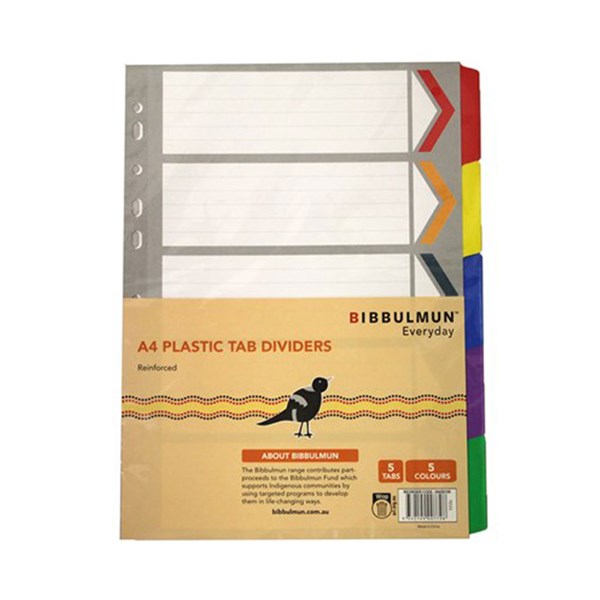 Bibbulmun Dividers Manilla A4 5 Tab Reinforced Pvc Tab 5 Colour