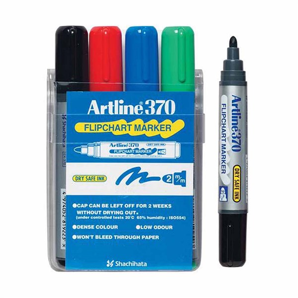 Artline 370 Flipchart Marker 2mm Bullet Ass Pack 4