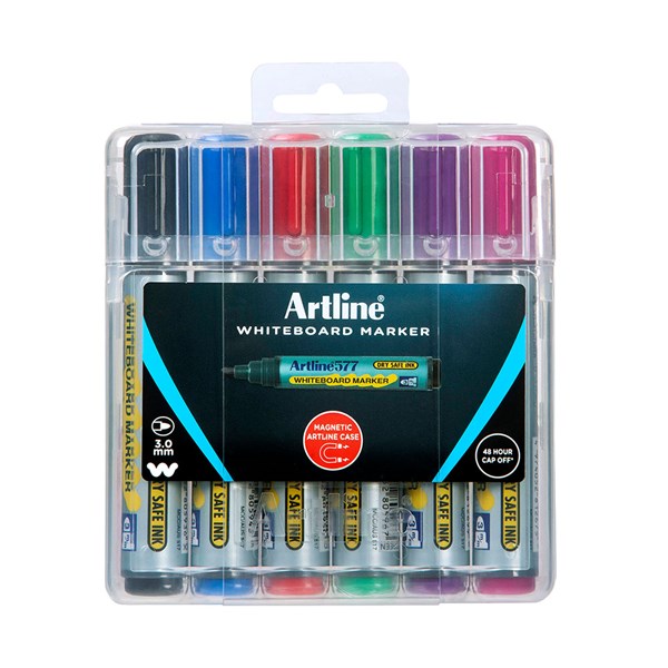Artline Whiteboard 577 Markers Magnetic Hardcase Wallet 6 Asst